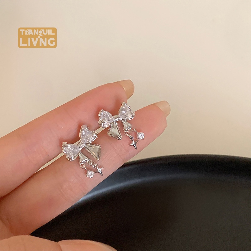 Bông Tai Đinh Tán Đính Đá zircon Thắt Nơ Tinh Tế Kiểu Hàn Quốc Thích Hợp Làm Quà Sinh Nhật Cho Nữ