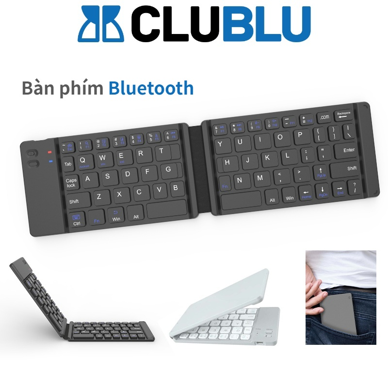 -CLUBLU- Bàn Phím gấp gọn Mini Không Dây Bluetooth Cho Laptop máy tính bảng Điện Thoại đầy đủ chức năng cảm ứng cực nhạy