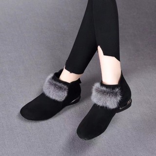 Giày bốt da mềm mũi tròn gót vừa lót nhung cotton thời trang sang trọng cho nữ
