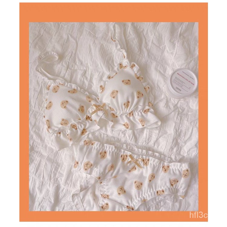 Set Đồ Lót 1 Món Không Dây Phối Bèo Nhún In Hình Gấu Hoạt Hình Nhật Bản Dễ Thương Cho Bạn Gái