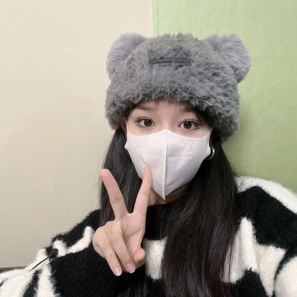 Mũ bucket Lông Giả Tai Gấu Dễ Thương Cho Nữ j2f1