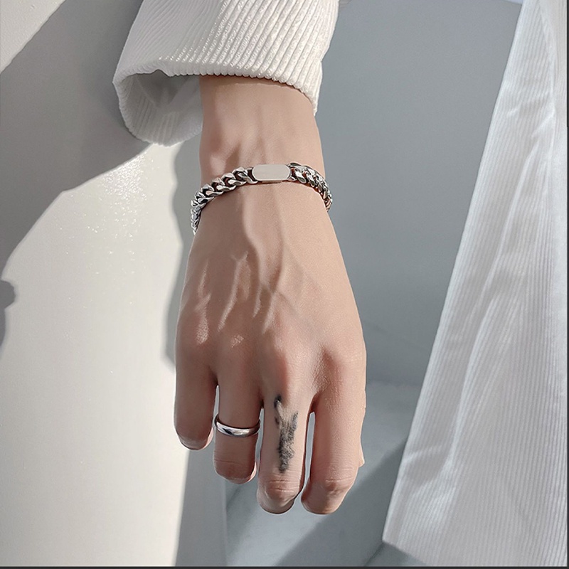 Vòng Tay Thép Titan Màu Bạc Đơn Giản Thời Trang Hàn Quốc Phong Cách hip hop punk unisex