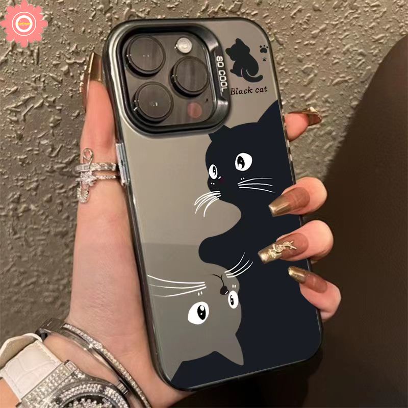 Ôp Điện Thoại Silicon Dẻo Hình Mèo Đen Kèm Nút Kim Loại Chống Sốc Cho iphone 15 12 14 11 13 pro max 