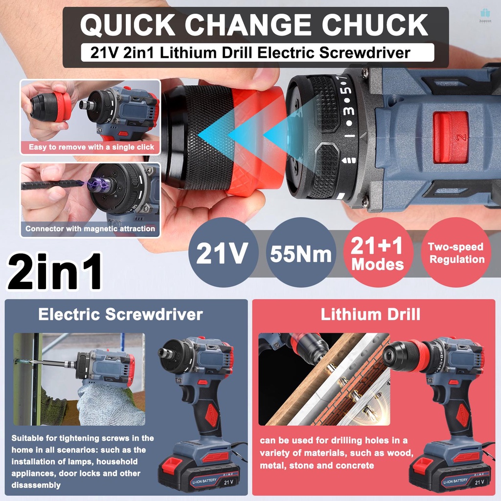 Multi-function Electric Screwdriver Lithium Drill 55Nm Torque Brushless Motor Practical Screw Driver Electronics Repair