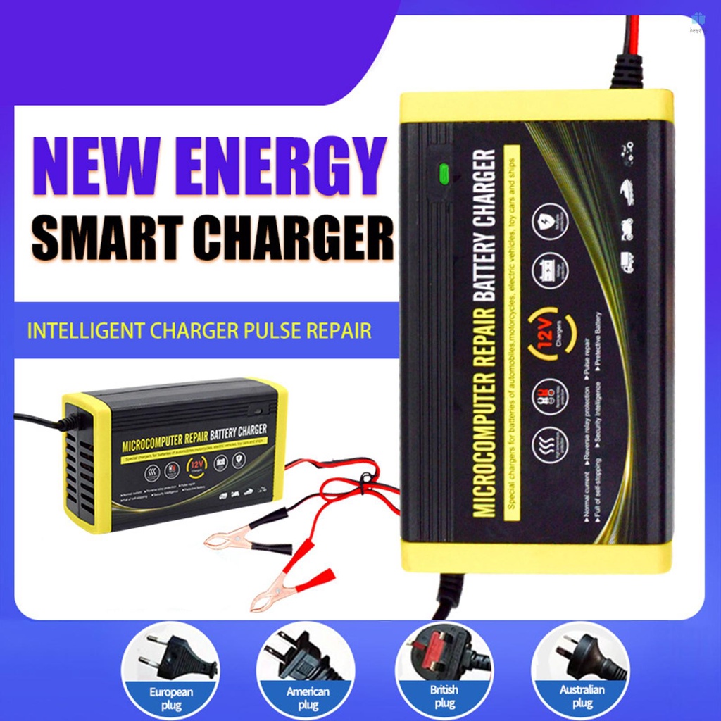 Compact Car Battery Charger - 12V 6A Intelligent Repair Charger for Motorcycles, Cars, and SUVs