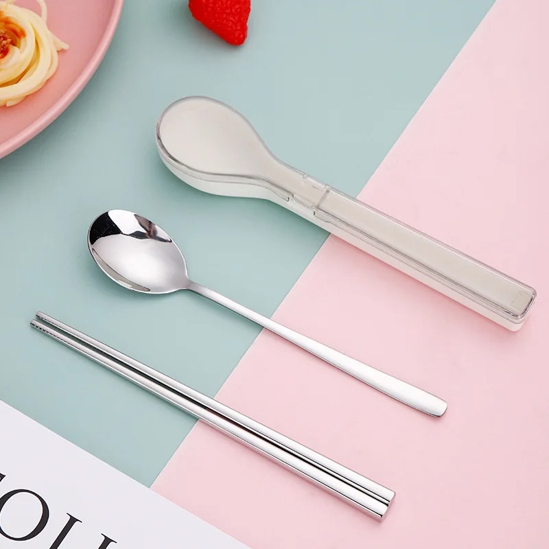 Bộ thìa dĩa cá nhân, hộp đựng thìa đũa văn phòng inox 304 kèm hộp có nắp đậy nhỏ gọn đáng yêu mang đi làm YK