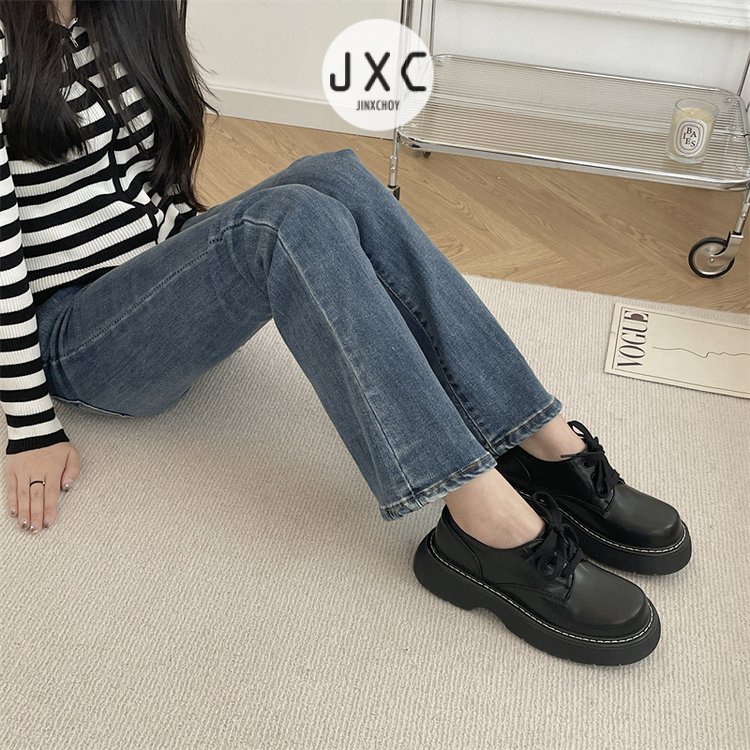 JINxCHOYGiày Da pu Mũi Tròn Đế Dày Buộc Dây Chéo Phong Cách Pháp Cổ Điển Thời Trang Cho Nữ