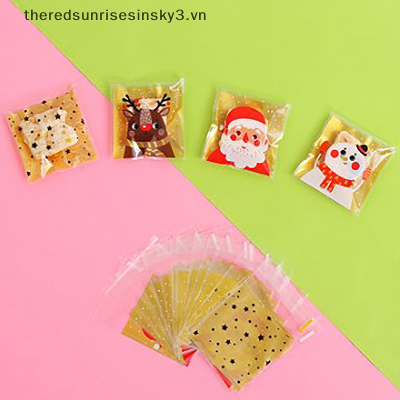 Set 100 Túi Nhựa Đựng Bánh Kẹo In Hình Ông Già Noel / Người Tuyết / Hươu Thời Trang diy