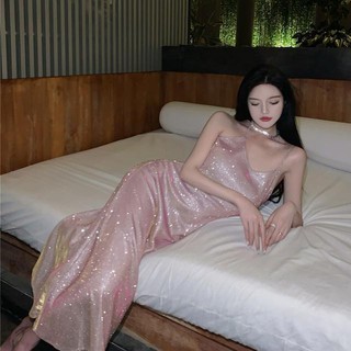 Đầm Hai Dây Ôm Dáng Eo Vừa Vặn Lấp Lánh Gợi Cảm Cho Nữ