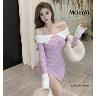 Mcionyi Đầm Dệt Kim Tay Dài Cổ Một Bên Vai Kiểu Pháp Thời Trang 2023 Cho Bạn Gái