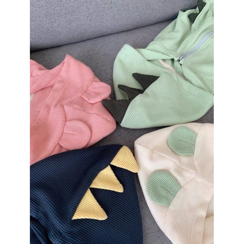 Áo khoác gấu-khủng long, áo khoác có nón chất len tổ ong mềm cho bé