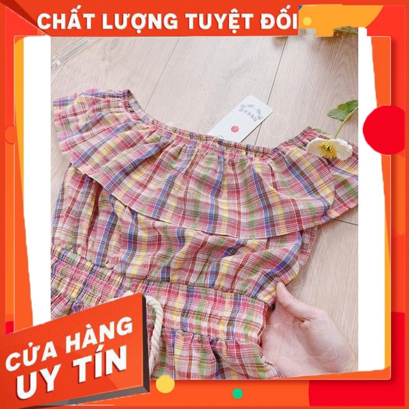 SS17 Sammi Shop Váy Jum Kẻ Hồng Trễ Vai Bèo Ngực Rút Dây Eo Cho Nữ Cực Đáng Yêu Dễ Mặc Form Chuẩn Thời Trang