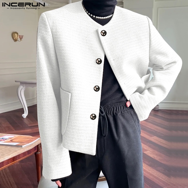INCERUN Áo Khoác blazer Tay Dài Màu Trơn Thời Trang vintage Trẻ Trung Cho Nam