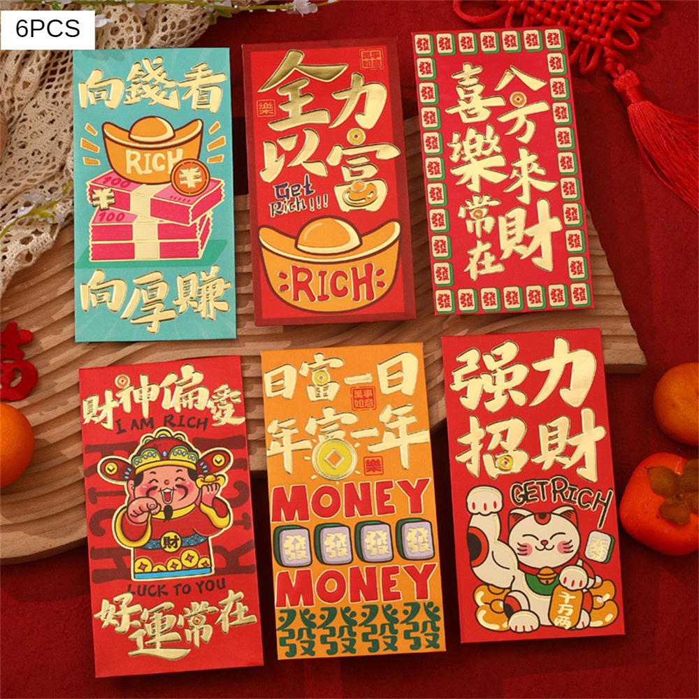 6 Cái/gói 2024 Cny Năm Rồng Dài Angpao Phim Hoạt Hình Phong Bì Màu Đỏ Sáng Tạo Gói Màu Đỏ Phong Bì Màu Đỏ Túi Quà Hongbao