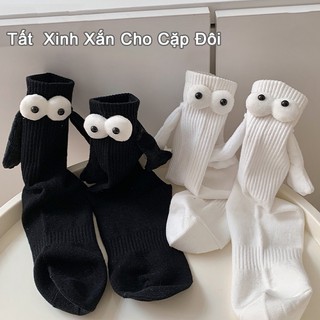 Vớ Cổ Cao Tất Nam Châm Hình Đôi Mắt Hoạt Hình Màu Trơn, Dễ Thương và Ấm Áp Cho Nam Nữ