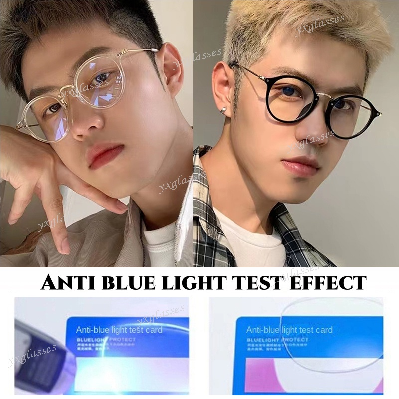 Kính Chống Tia Bức Xạ Gọng Tròn Bằng Kim Loại Phong Cách Hàn Quốc Thời Trang Cho Nam Và Nữ