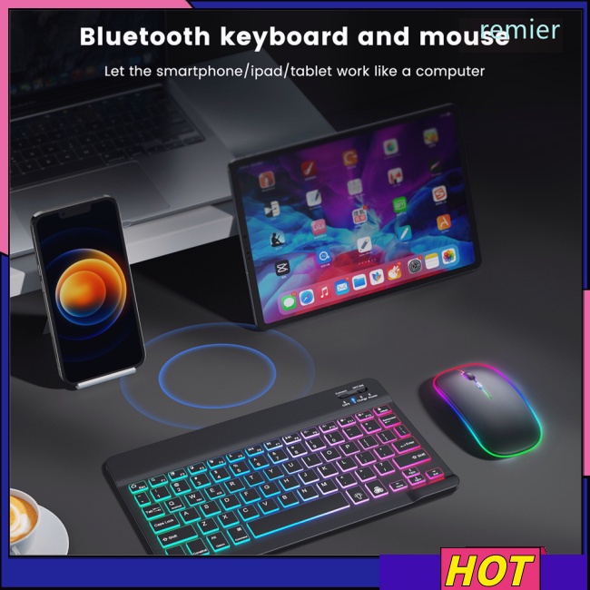 Remier Bàn Phím Và Chuột Không Dây 1200dpi Có Đèn Nền Nhiều Màu