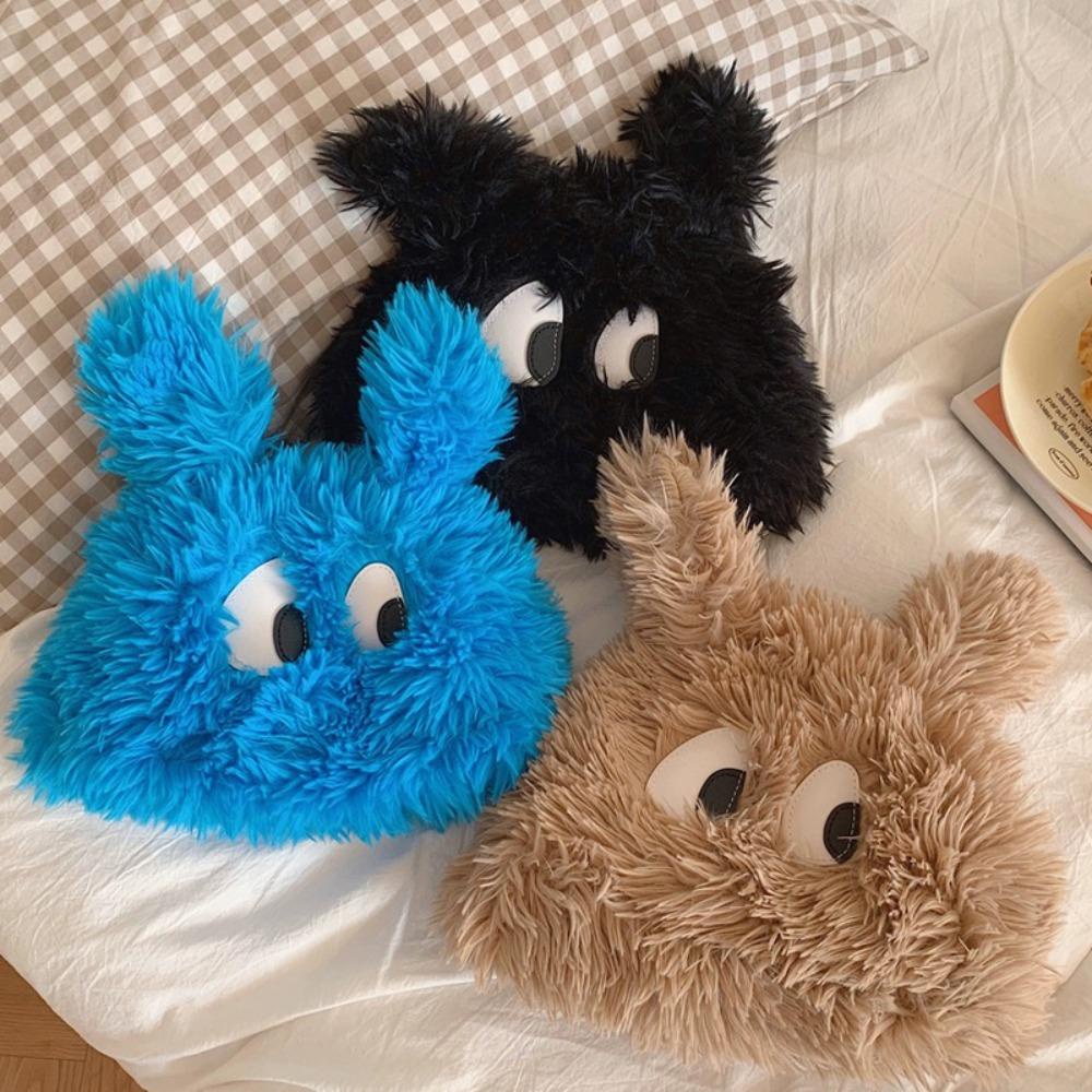 1 Mũ Len Lông Xù Dày Dặn Đính Đôi Mắt To Vui Nhộn Thời Trang Mùa Đông