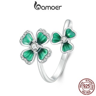  BAMOER Nhẫn Bạc 925 Họa Tiết Cỏ Bốn Lá Thời Trang Cho Nữ 