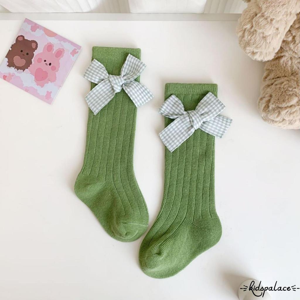Vớ Dài Qua Gối Mềm Mại Đính Nơ Sọc Caro Thời Trang Giáng Sinh Cho Bé Gái
