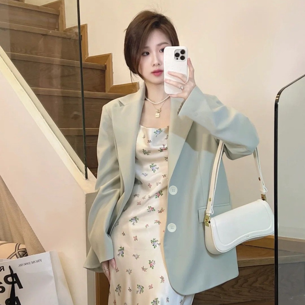 Áo khoác vest áo blazer nữ croptop đen bigsize dài tay 2 lớp tay ngắn dáng dài tay dài Áo Khoác blazer Màu Xanh Lá Cây Phong Cách Đường Phố Hàn Quốc Thời Trang Mùa Thu Hàng Mới Dành Cho Bạn Nữ