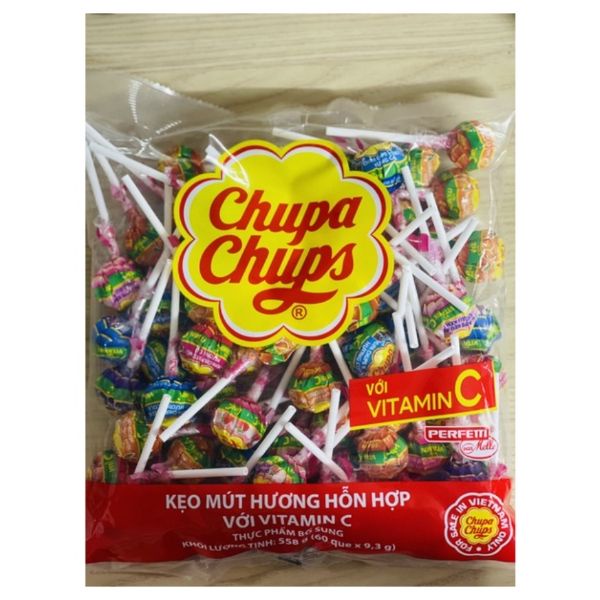 Kẹo mút Chupa Chups với VITAMIN C hương trái cây gói 558g ( 60 que )
