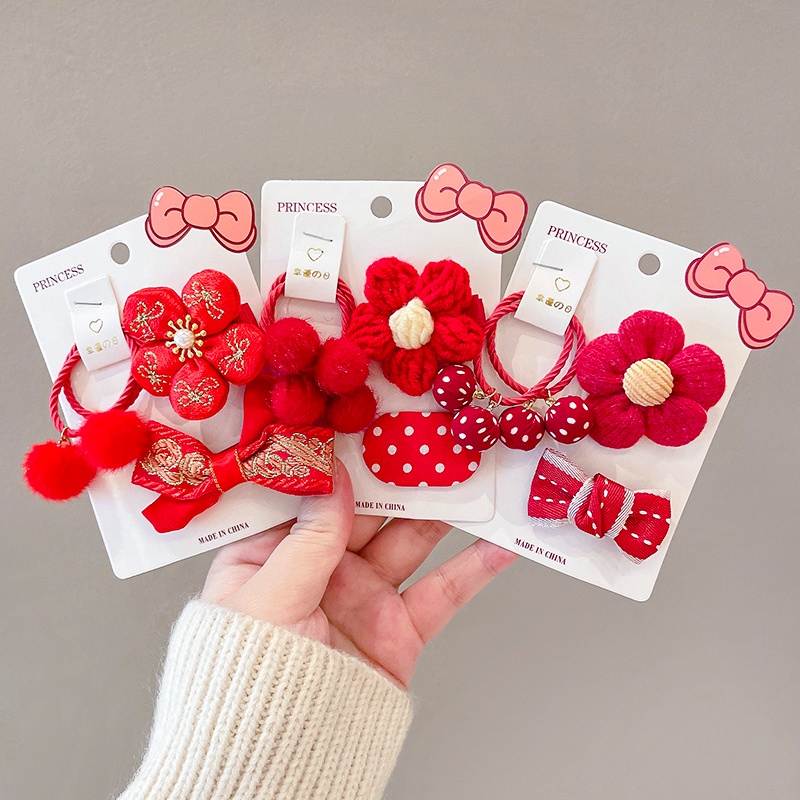 Set 3 Kẹp Tóc Nơ Xinh Xắn Đáng Yêu Mừng Năm Mới Cho Bé Gái