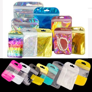 10 Túi Zip Hologram, Túi Zipper đựng Trang Sức, Hạt đá, Giá đỡ Điện thoại, Nhẫn iRing, Phụ kiện, Linh kiện
