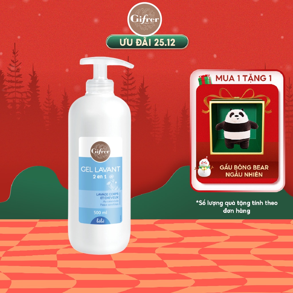 Sữa tắm gội cho bé Gel LavanI GIFRER 2 trong 1 tinh chất Cúc Vạn Thọ Vitamin E Kháng khuẩn tăng cường độ ẩm - Chai 500ml