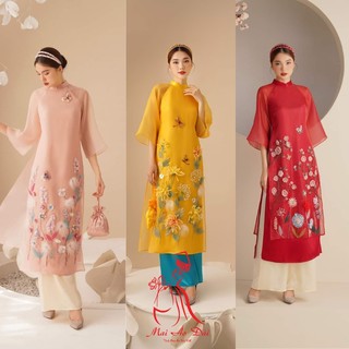 Áo dài cách tân nữ Mộc Trà các màu, 4 tà tơ ánh lót lụa, đính kết thủ công cao cấp HACHIKEN