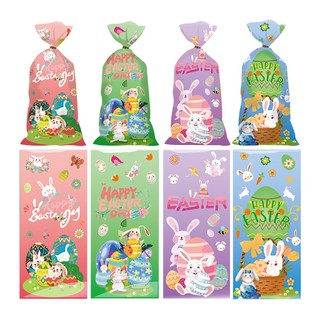 50pcs Happy Easter Plastic Bag Transparent Rabbit Bunny Egg Cookie Candy Gift Packaging Bags Easter Party Favors Decoration