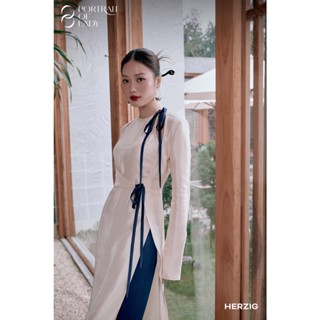  Áo dài thiết kế dáng truyền thống chất tafta ánh kim Herzigroom Chân - Dung - F319 