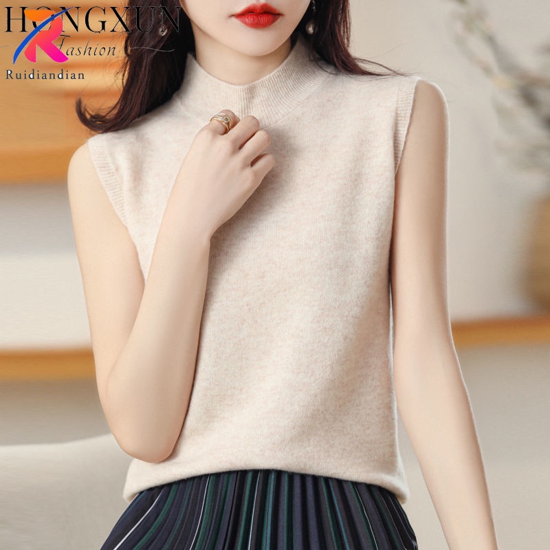 Áo Dệt Kim Sát Nách Cổ Cao Thời Trang Cho Nữ