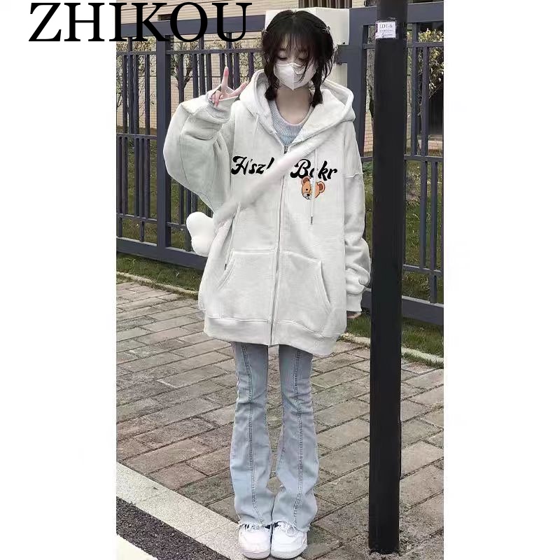 ZHIKOU Áo Khoác hoodie áo khoác nữ zip hoodie fashionable chic Fashion Korean WWY2410F4L 2Z240112