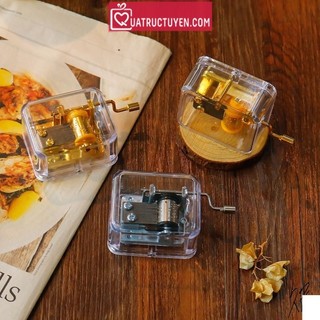 Hộp nhạc quay cót bằng tay trong suốt, hộp phát nhạc độc đáo có thể dùng để decor quà tặng, lõi phát nhạc quay cót trong