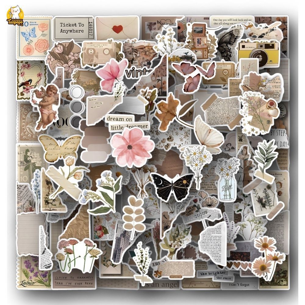 Set 10/20/50 cái sticker chống nước THẾ GIỚI CỔ ĐIỂN HOA LÁ THƯ CŨ NÂU VINTAGE dán mũ bảo hiểm vali laptop CN157