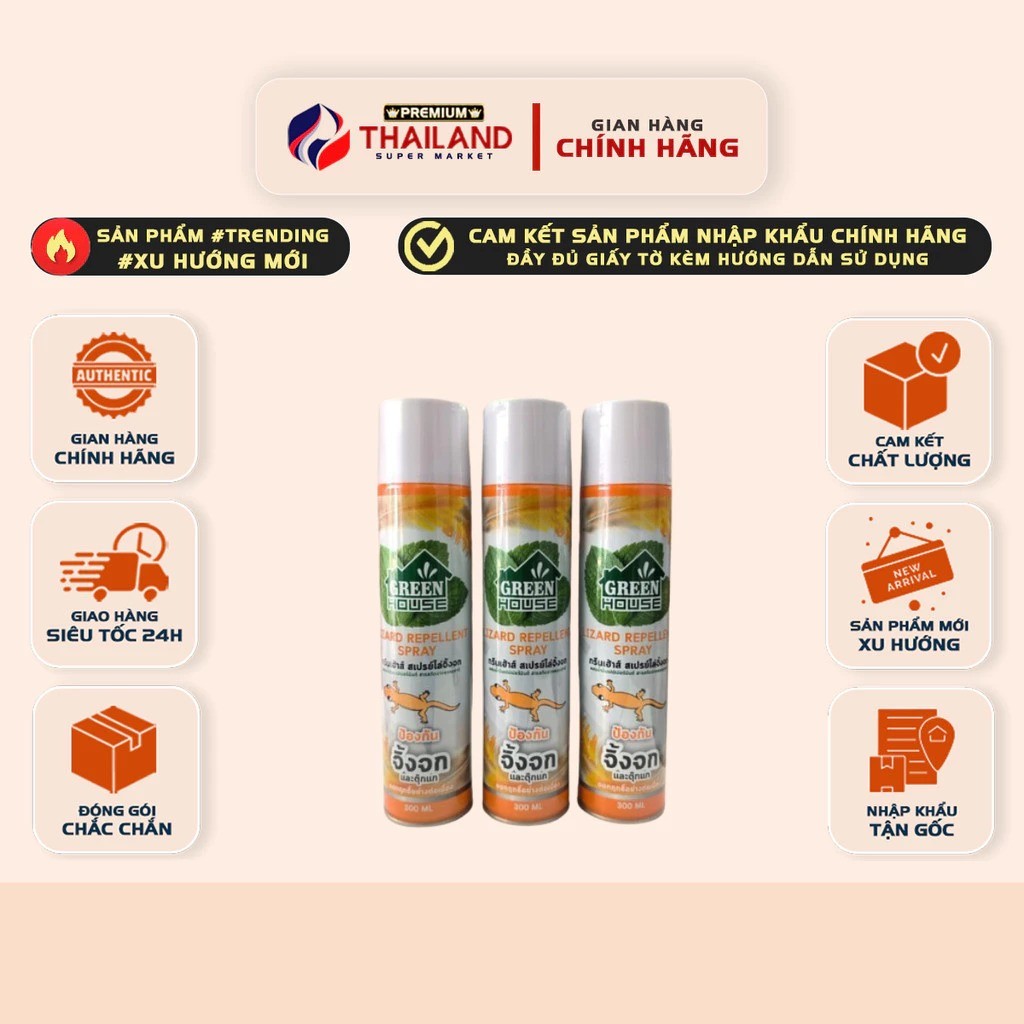 [CHÍNH HÃNG] Chai Xịt Đuổi Thạch Sùng,Thằn Lằn, Côn Trùng Green House Lizard Repellent Spray 300ml