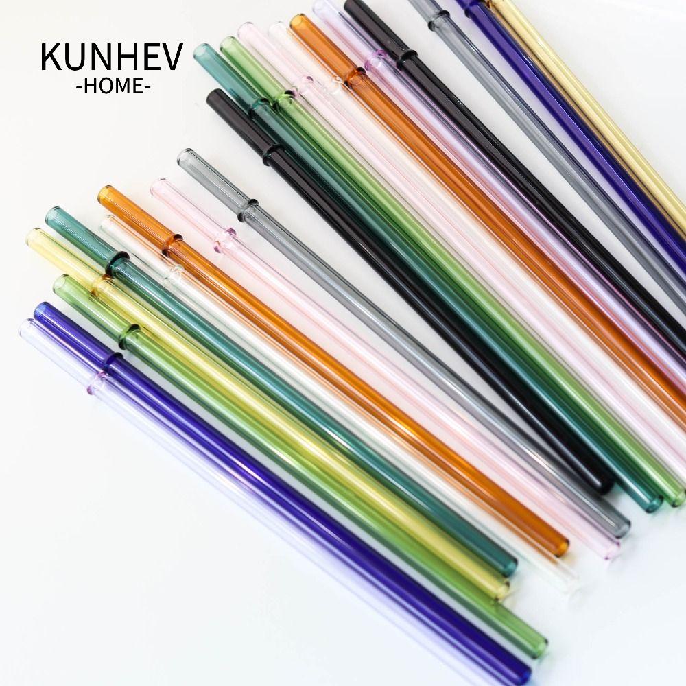 KUNHEV Bộ 3 Ống Hút Thủy Tinh Chịu Nhiệt Thân Thiện Với Môi Trường 23cm Màu Sắc Xinh Xắn