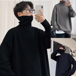 Áo sweater Trơn Cổ Lọ Tay Dài Dáng Rộng Có size Lớn m-8xl Thời Trang Thu Đông Cho Nam Giới