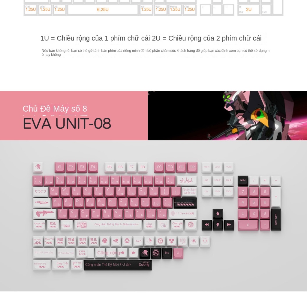 Keycap máy EVA số 8, thăng hoa PBT, XDA9.5mm, 135 phím, thích hợp cho bàn phím trục vệ tinh