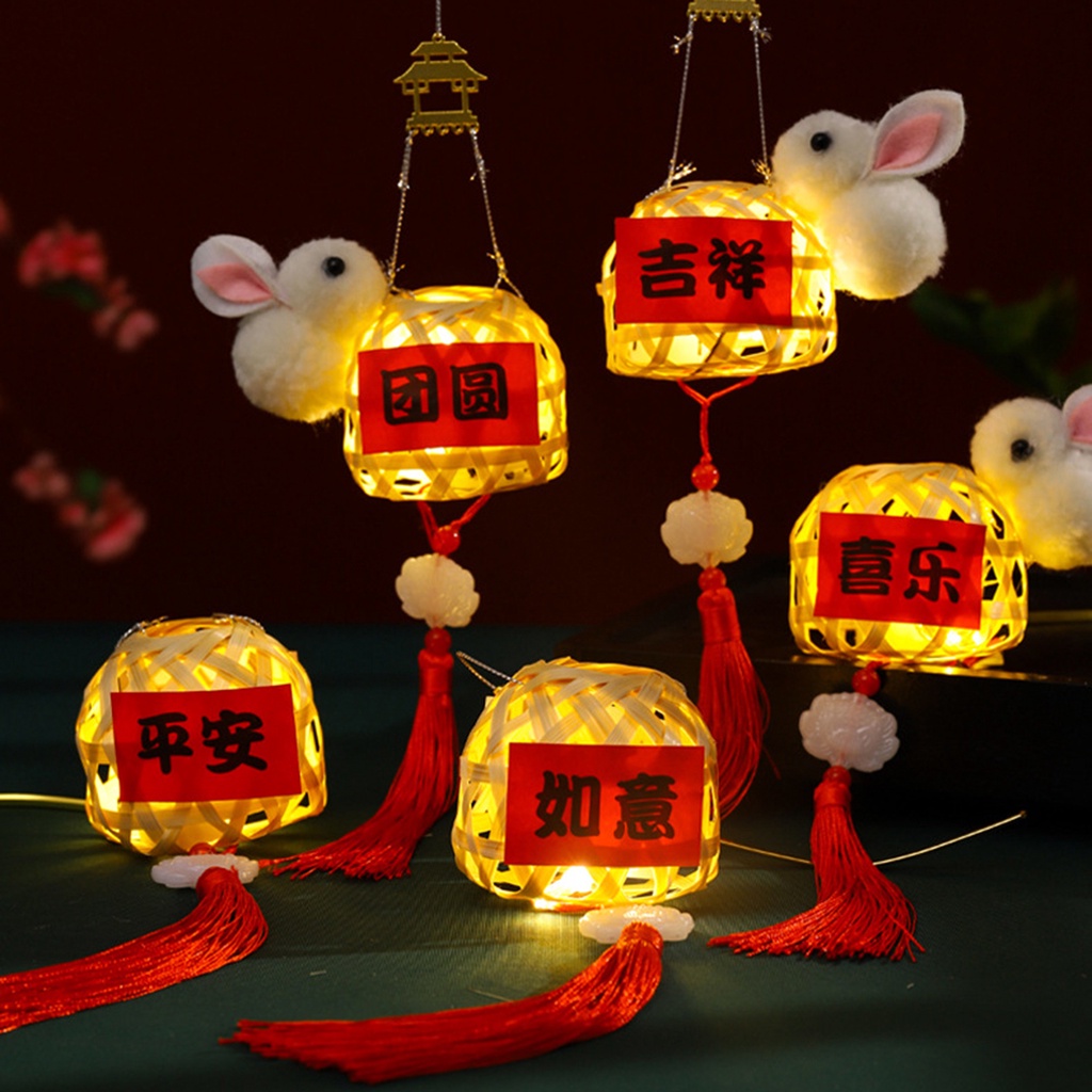 Ys1 diy mid-autumn festival handmade lantern khung tre led light di động phong cách trung quốc đèn lồng lễ hội truyền thống ánh sáng trang trí nội thất