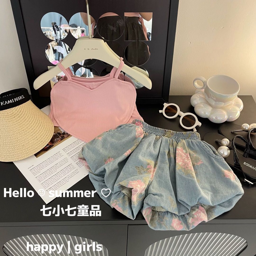 Set Đồ Mùa Hè Hai Món Gồm Áo Hai Dây Và Quần Ngắn Phong Cách Mới 2023 Cho Bé Gái