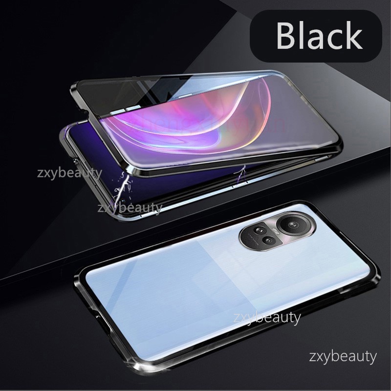 Ốp Điện Thoại Kính Cường Lực Hai Mặt Viền Kim Loại Nam Châm Cho oppo reno 10 pro 5g reno10 reno10pro 2023 reno 10pro Bảo Vệ