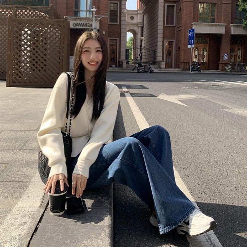 COZOK Áo cardigan Dệt Kim Tay Dài Cổ Chữ v Chiết Eo Phong Cách Thời Trang retro