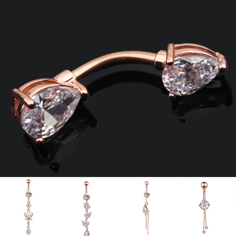 Thời Trang 1 Khuyên Rốn Dạng Tua Rua Dài Đính Đá zircon Lấp Lánh