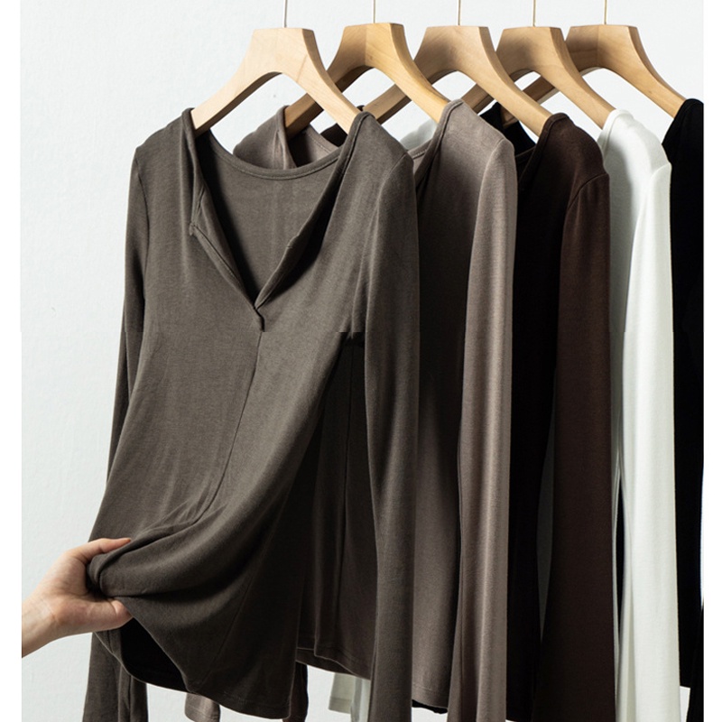 Áo Thun Tay Dài Cổ Chữ v Thời Trang Thu Đông Cho Nữ