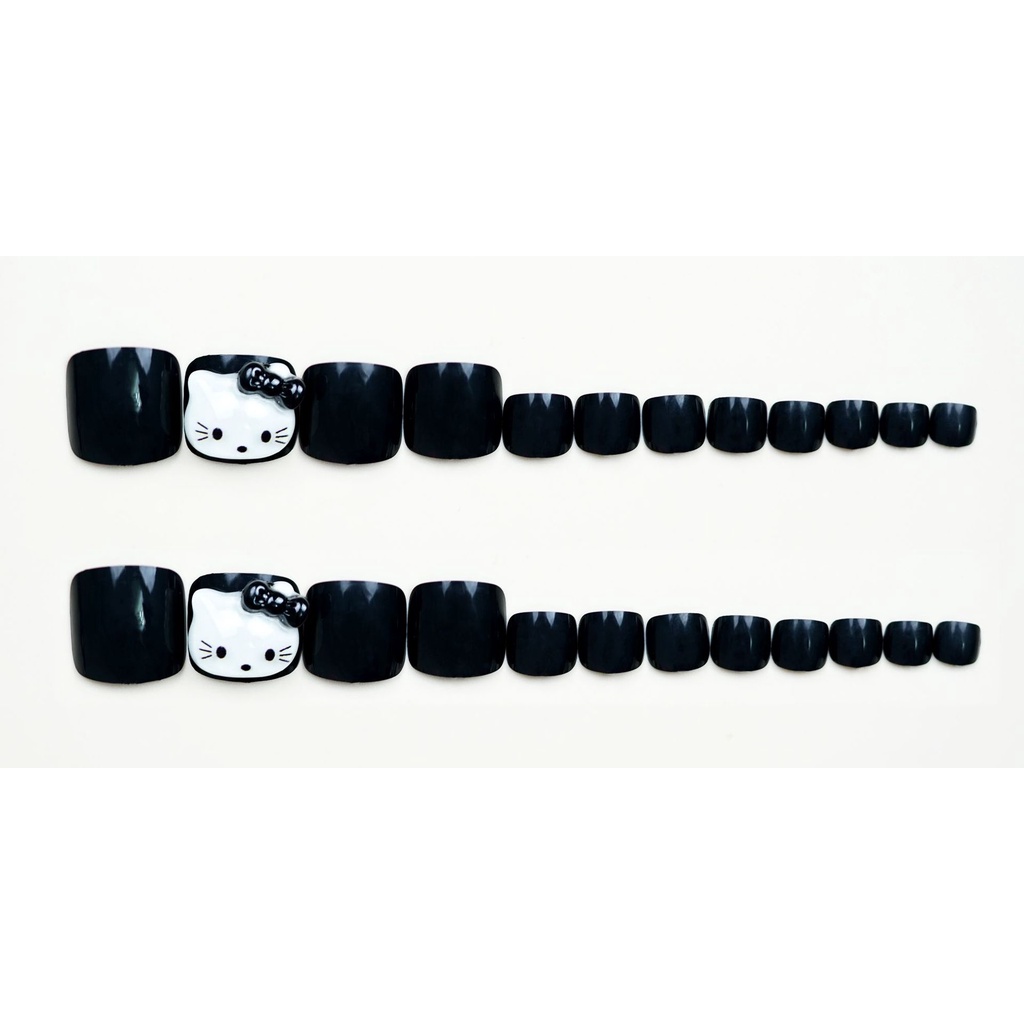 Đen Set 24 Miếng Dán Móng Chân Giả Màu Trắng / Đen