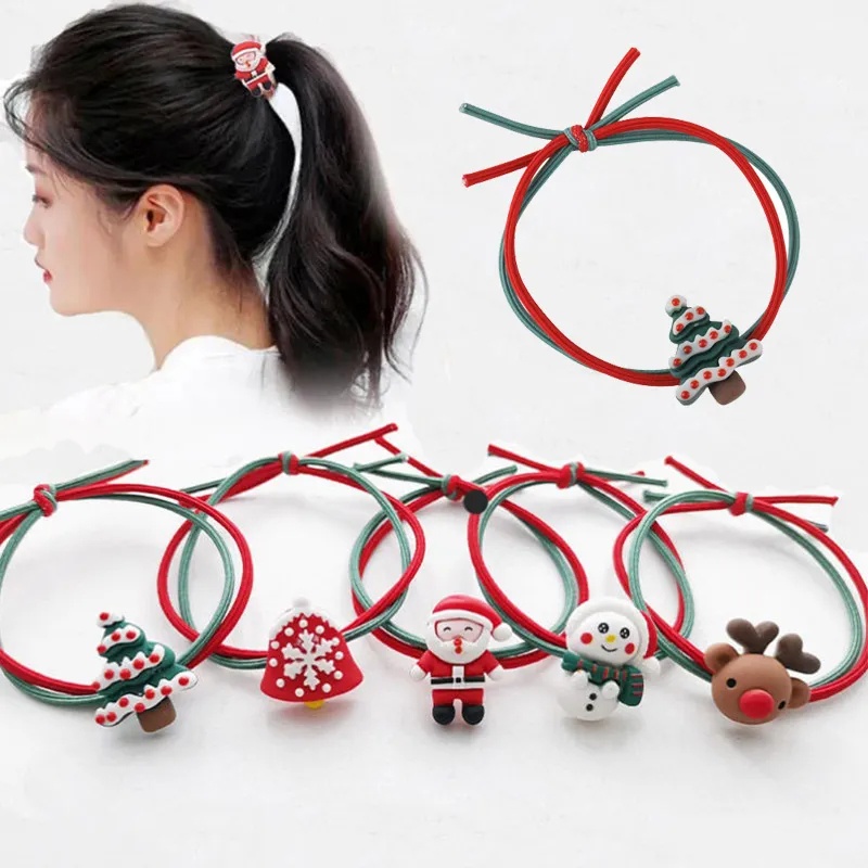 Dây Cột Tóc Co Giãn Không Đường May Hình Tuần Lộc Giáng Sinh Dễ Thương Thời Trang Cho Nữ