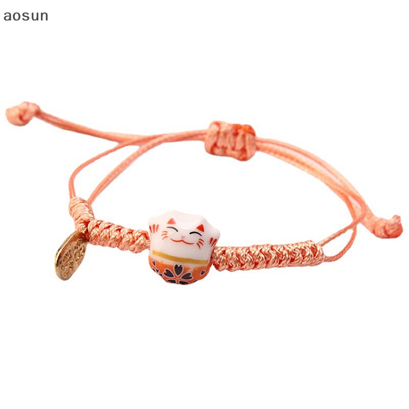 Aosun Vòng Đeo Tay Hình Chú Mèo May Mắn Bằng Gốm Dệt Tay Cho Cặp Đôi