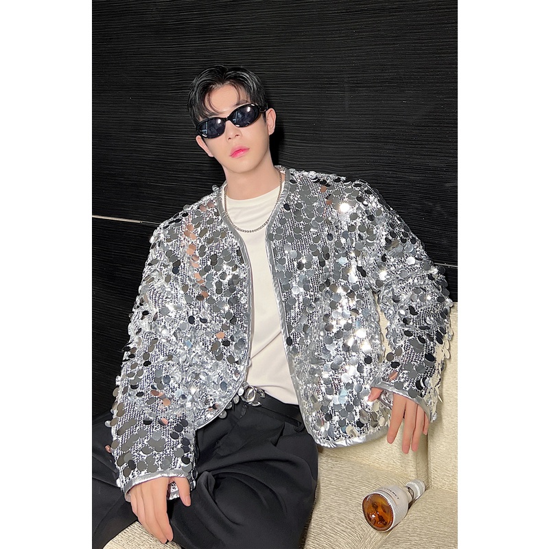 Áo Khoác sequin Cổ Tròn Thời Trang Xuân Thu Hàng Mới Cao Cấp Cho Nam